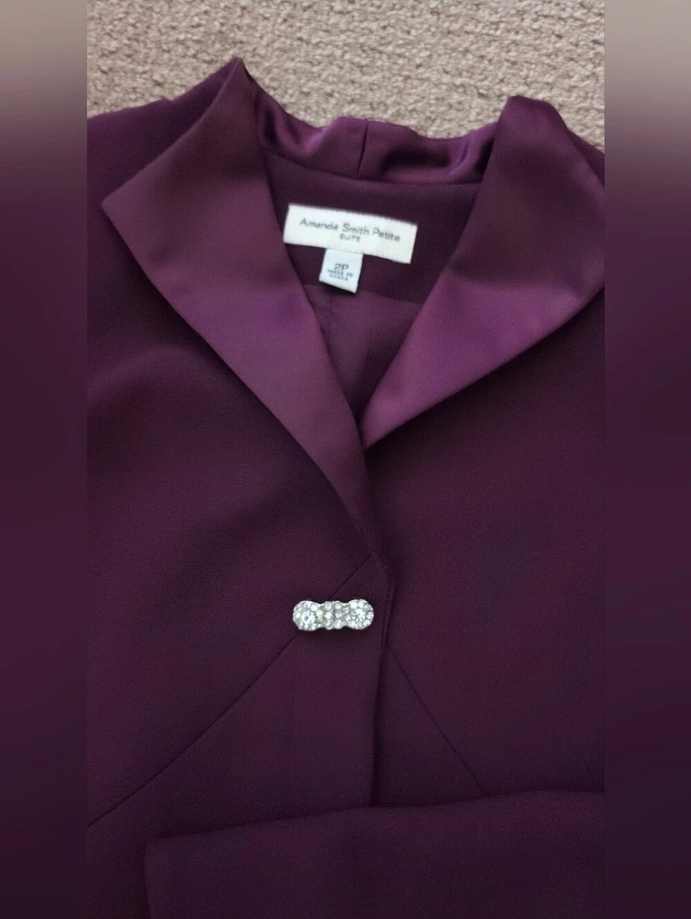 Amanda Smith Petite Eggplant Bejeweled Blazer And Matching Skirt Suit Set